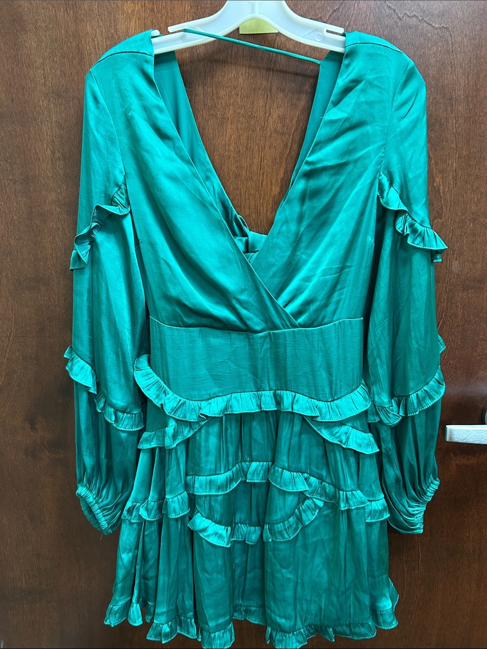 Long Sleeve Emerald Ruffle Mini Dress